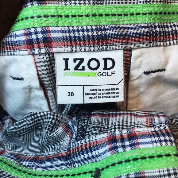 IZOD men's navy, white, and red plaid flat front Golf shorts size 30 - Picture 4 of 5